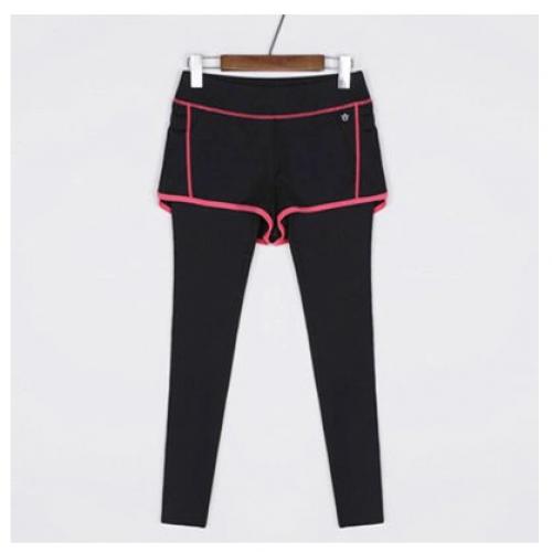 撞色高彈力假兩件運動褲