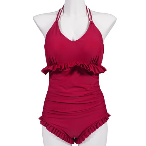 Fashionable one-piece flat neck hanging swimsuit