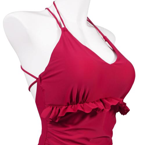 Fashionable one-piece flat neck hanging swimsuit