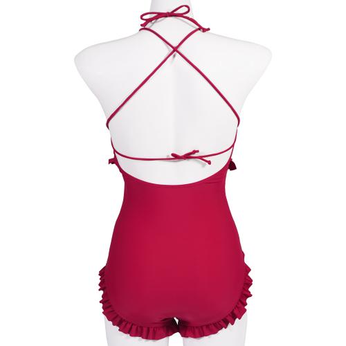 Fashionable one-piece flat neck hanging swimsuit