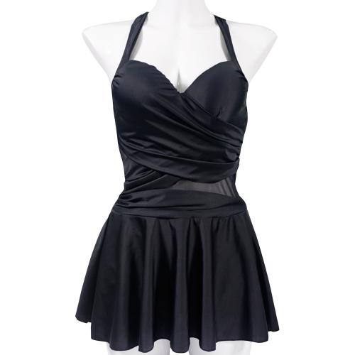 Sexy back skirt style steel support plus size swimsuit