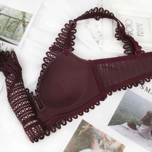 Beautiful and sexy hollow lace deep V thin cup without steel ring wide shoulder strap underwear - Comes with pants as a bonus