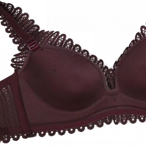 Beautiful and sexy hollow lace deep V thin cup without steel ring wide shoulder strap underwear - Comes with pants as a bonus