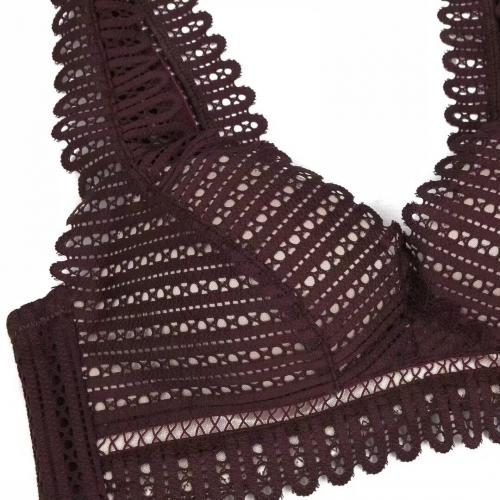 Beautiful and sexy hollow lace deep V thin cup without steel ring wide shoulder strap underwear - Comes with pants as a bonus