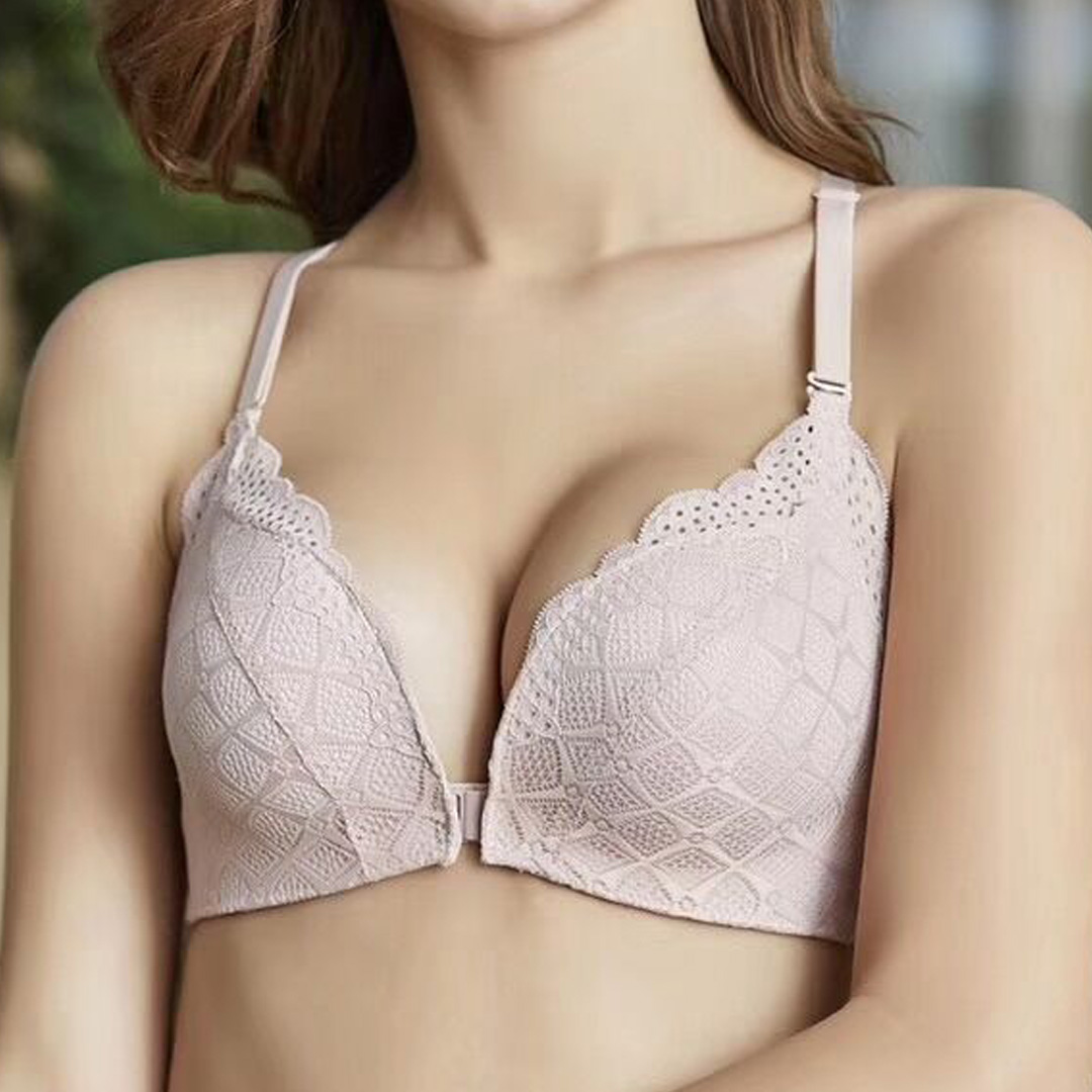 Front opening sexy back lace gathered underwear