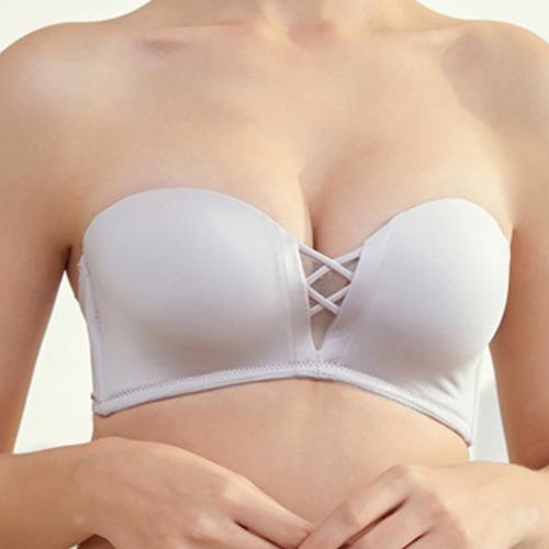 Simple pearl fabric one-piece gathered strapless half cup underwear
