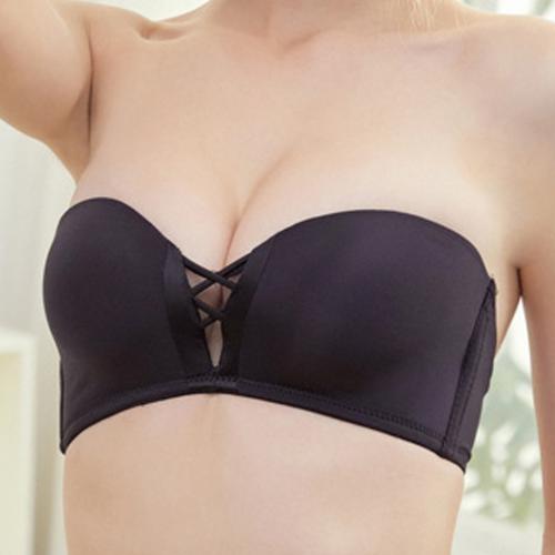 Simple pearl fabric one-piece gathered strapless half cup underwear