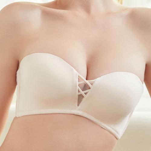 Simple pearl fabric one-piece gathered strapless half cup underwear