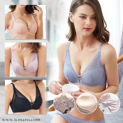 Cross strap deep V gathering romantic lace without steel ring thin cup underwear