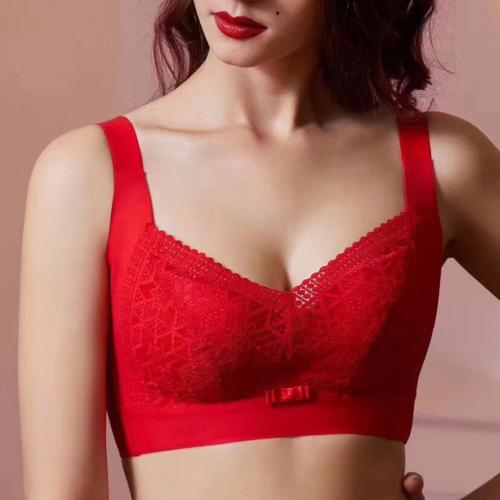 Embossed printed lace cup top, lightweight, gathered, widened shoulder straps, large chest, small, seamless, no steel ring underwear