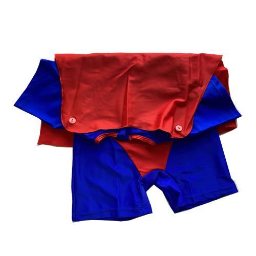 Boy Superman style one-piece sunscreen short sleeved swimsuit with swim cap