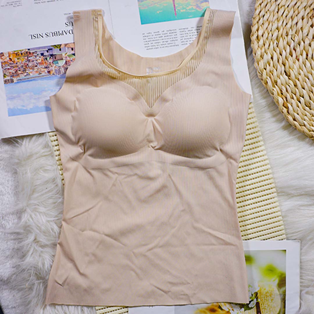 Comfortable fabric elastic striped seamless lace vest+detachable chest cushion