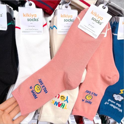Kikiya Korean smiley face letter campus style long socks