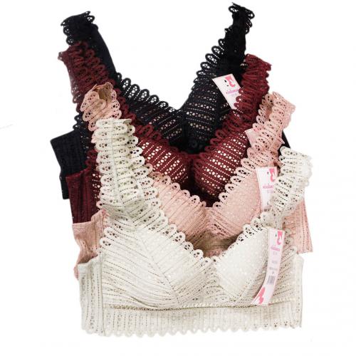 Beautiful and sexy hollow lace deep V thin cup without steel ring wide shoulder strap underwear - Comes with pants as a bonus