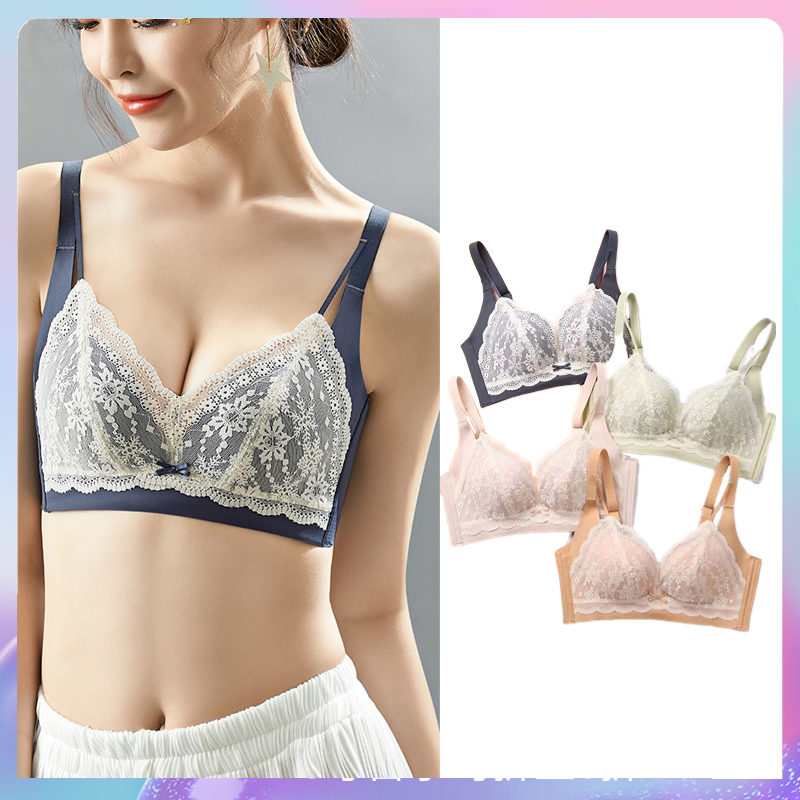 Sexy lace seamless without steel ring, comfortable gathering, side cinching, adjustable breast bra